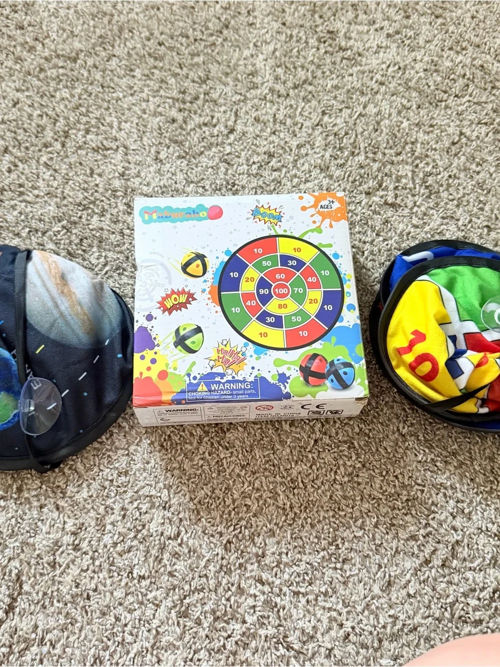 Maburaho Sticky Ball Fabric Dart Board Set Dino/Solar, 2 Targets 3+ w/20 balls